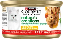 GOURMET Nature's Creations Mini Filets, rijk aan Rund, gegarneerd met erwten en wortelen, nat kattenvoer, 85g - afbeelding 3