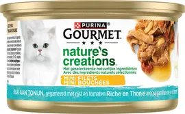 GOURMET Nature's Creations Mini Filets, Rijk aan Tonijn, gegarneerd met rijst en tomaten, nat kattenvoer, 85g - afbeelding 1