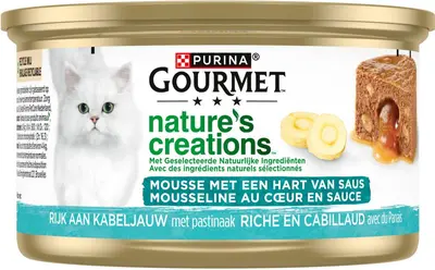 GOURMET Nature's Creations Mousse met een Hart van Saus, Rijk aan Kabeljauw met pastinaak, nat kattenvoer, 85g - afbeelding 6