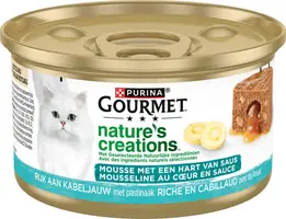 GOURMET Nature's Creations Mousse met een Hart van Saus, Rijk aan Kabeljauw met pastinaak, nat kattenvoer, 85g - afbeelding 1