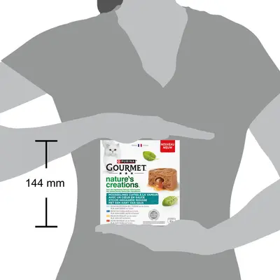 GOURMET Nature's Creations Mousse met Hart van Saus, Rijk aan Rund met tomaat, Rijk aan Kip met wortelen, Rijk aan Kabeljauw met pastinaak, Rijk aan zeevis met spinazie 8x85g - afbeelding 3