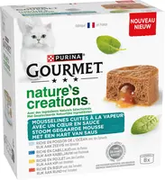 GOURMET Nature's Creations Mousse met Hart van Saus, Rijk aan Rund met tomaat, Rijk aan Kip met wortelen, Rijk aan Kabeljauw met pastinaak, Rijk aan zeevis met spinazie 85g - afbeelding 4
