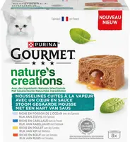 GOURMET Nature's Creations Mousse met Hart van Saus, Rijk aan Rund met tomaat, Rijk aan Kip met wortelen, Rijk aan Kabeljauw met pastinaak, Rijk aan zeevis met spinazie 85g - afbeelding 5