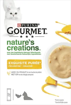 GOURMET Nature's Creations Puree met Kip en een vleugje Pompoen kattensnacks 5x10g - afbeelding 1
