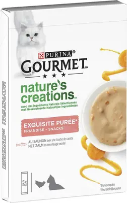 GOURMET Nature's Creations Puree met Zalm en een vleugje Wortel kattensnacks 5x10g - afbeelding 2
