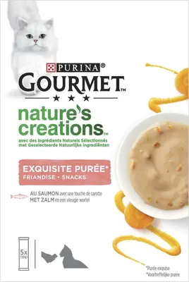 GOURMET Nature's Creations Puree met Zalm en een vleugje Wortel kattensnacks 5x10g - afbeelding 1