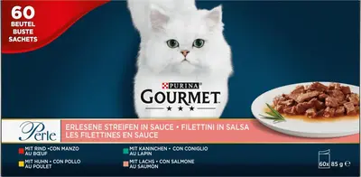 GOURMET™ Perle Mini Filets in saus met Kip, Rund, Konijn, Zalm kattenvoer 60x85g - afbeelding 2