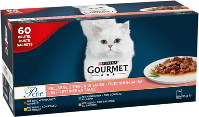 GOURMET™ Perle Mini Filets in saus met Kip, Rund, Konijn, Zalm kattenvoer 60x85g - afbeelding 4