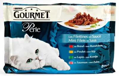 GOURMET Perle Mini Filets in Saus met Rund, Kip, Konijn, Zalm kattenvoer 4x85g
