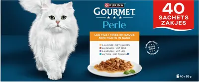 GOURMET PERLE Mini Filets in Saus, Volwassen Nat Kattenvoer met Eend, met Lam, Tonijn, met Kalkoen 40x85g Zakjes - afbeelding 2