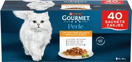 GOURMET PERLE Mini Filets in Saus, Volwassen Nat Kattenvoer met Eend, met Lam, Tonijn, met Kalkoen 40x85g Zakjes - afbeelding 1