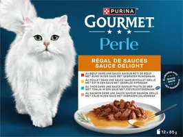 GOURMET PERLE Sauce Delight, Volwassen Nat Kattenvoer met Kip, met Zalm, met Tonijn, met Rund in een saus Zakjes 12x85g - afbeelding 5