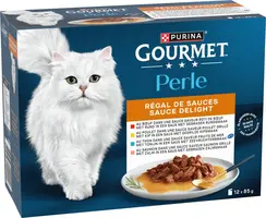 GOURMET PERLE Sauce Delight, Volwassen Nat Kattenvoer met Kip, met Zalm, met Tonijn, met Rund in een saus Zakjes 12x85g - afbeelding 4