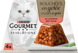 GOURMET REVELATIONS Stukjes in Gelei, Volledig diervoeder voor volwassen katten met Zalm, 57g Piramides - afbeelding 1