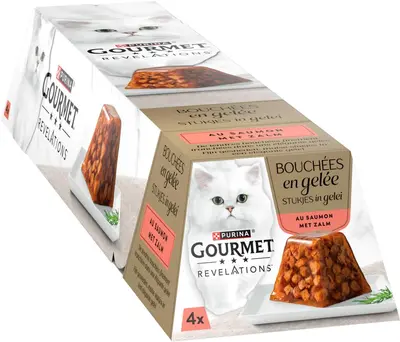 GOURMET REVELATIONS Stukjes in Gelei, Volledig diervoeder voor volwassen katten met Zalm, 57g Piramides - afbeelding 4