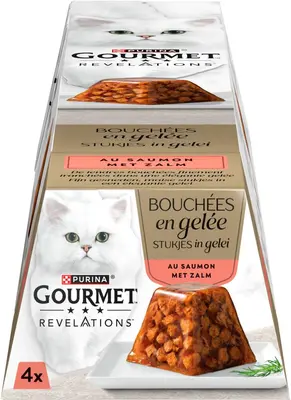 GOURMET REVELATIONS Stukjes in Gelei, Volledig diervoeder voor volwassen katten met Zalm, 57g Piramides - afbeelding 2