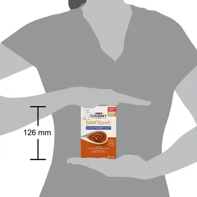 GOURMET SOUP ROYALE met Zalm gegarneerd met Rijst en Wortels, met Schol gegarneerd met Rijst en Tomaten, met Kabeljauw gegarneerd met Pasta Parels en Spinazie 6x45g Zakjes - afbeelding 2