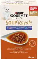 GOURMET SOUP ROYALE met Zalm gegarneerd met Rijst en Wortels, met Schol gegarneerd met Rijst en Tomaten, met Kabeljauw gegarneerd met Pasta Parels en Spinazie 6x45g Zakjes - afbeelding 1
