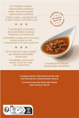 GOURMET SOUP ROYALE met Zalm gegarneerd met Rijst en Wortels, met Schol gegarneerd met Rijst en Tomaten, met Kabeljauw gegarneerd met Pasta Parels en Spinazie 6x45g Zakjes - afbeelding 5