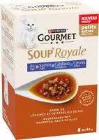 GOURMET SOUP ROYALE met Zalm gegarneerd met Rijst en Wortels, met Schol gegarneerd met Rijst en Tomaten, met Kabeljauw gegarneerd met Pasta Parels en Spinazie 6x45g Zakjes - afbeelding 3