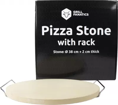 Grill Fanatics Pizzasteen met rek, 2 cm dik, 38 cm rond