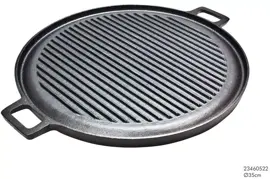 Grillplaat gietijzer ø30 cm 2 zijden, vlak en ribbel - afbeelding 1