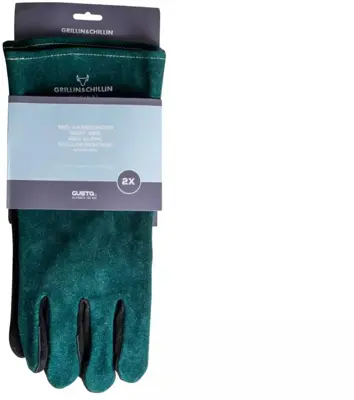 Gusta BBQ handschoenen suède groen set 2 stuks - afbeelding 3