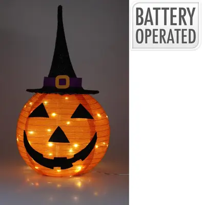 Halloween figuur pompoen met hoed led 68cm oranje, zwart 