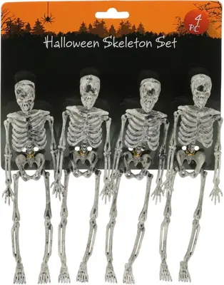 Halloween figuur skelet 17cm wit 4 stuks