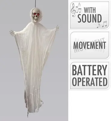 Halloween figuur spook licht, beweging en geluid 140cm wit 