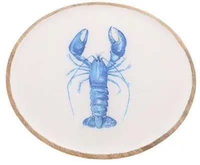 HBX natural living decoratiebord hout kreeft 25x2.5cm white