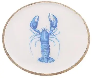 HBX natural living decoratiebord hout kreeft 30.5x2.5cm white