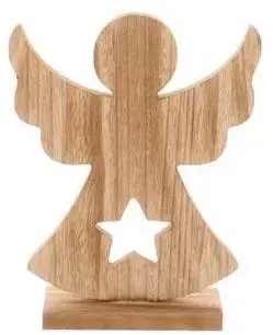 HBX natural living kerstfiguur hout angle malden 21x8x27cm naturel