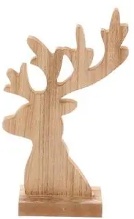 HBX natural living kerstfiguur hout deer head malden 13x7x22cm naturel