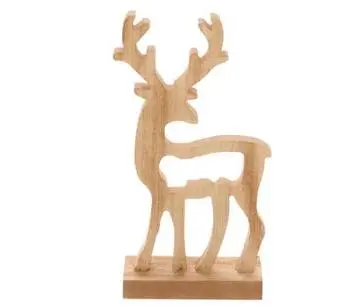HBX natural living kerstfiguur hout deer malden 16x7x27cm naturel