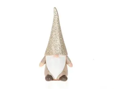 HBX natural living kerstfiguur hout gnome eton 5.5x4.5x13cm goud