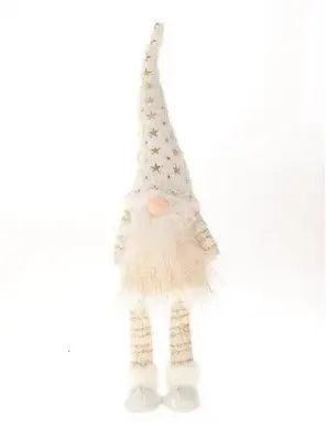 HBX natural living kerstfiguur kunststof gnome starry hat 20x13x70cm wit