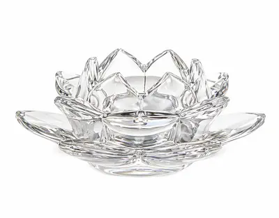 HBX natural living theelichthouder glas gysum flower 12x5cm transparant