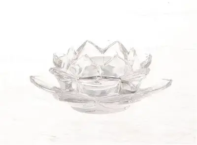 HBX natural living theelichthouder glas gysum flower 12x5cm transparant