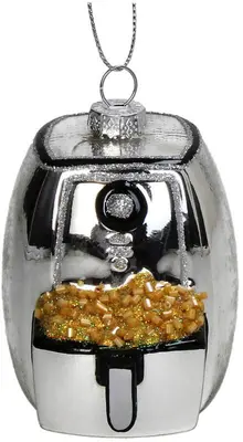 HD Collection glazen kerst ornament airfryer 9.5cm zilver