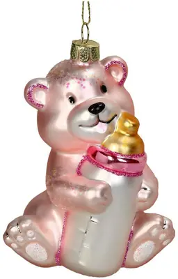 HD Collection glazen kerst ornament baby's first christmas beer 11.5cm roze