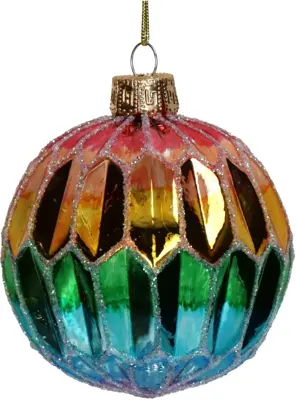 HD Collection glazen kerst ornament bal regenboog 8.5cm multi