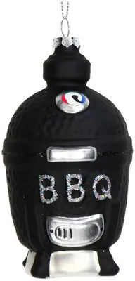 HD Collection glazen kerst ornament barbecue kamado 12cm zwart - afbeelding 2