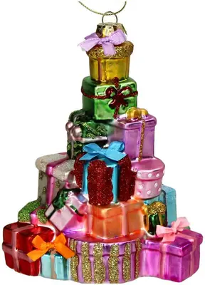 HD Collection glazen kerst ornament cadeau stapel 14cm multi