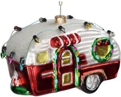 HD Collection glazen kerst ornament caravan 8.5cm multi - afbeelding 6