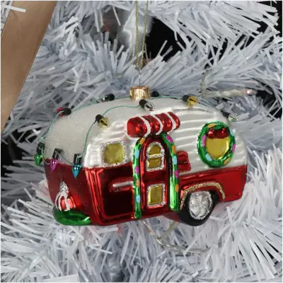 HD Collection glazen kerst ornament caravan 8.5cm multi - afbeelding 3