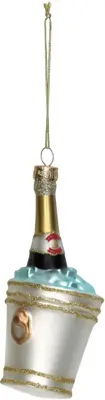 HD Collection glazen kerst ornament champagnefles in emmer 13.5cm goud - afbeelding 1
