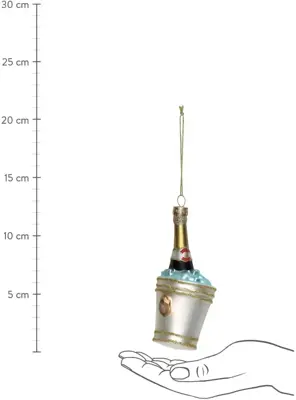 HD Collection glazen kerst ornament champagnefles in emmer 13.5cm goud - afbeelding 4