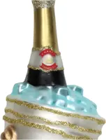 HD Collection glazen kerst ornament champagnefles in emmer 13.5cm goud - afbeelding 2