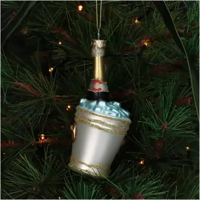 HD Collection glazen kerst ornament champagnefles in emmer 13.5cm goud - afbeelding 3